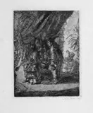 James Ensor, Iston, Pouffamatus ... examinant les selles de Darius, Original-Radierung, tonig gedruckt, auf gelblichem glatten Velin