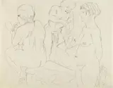Selbstporträt mit zwei Akten by George Grosz, Bleistiftzeichnung auf einfachem Zeichenpapier, sold May 2008