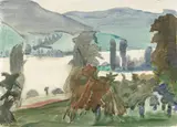 Herbst am See by Erich Heckel, Aquarell auf elfenbeinfarbenem Velin, sold May 2008