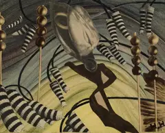 Traumfahrt by Hannah Höch, Papiercollage mit bedruckten Papieren und Aquarell auf einfachem Velin, sold May 2008