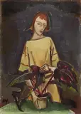 Mädchen mit Blumentopf by Karl Hofer, Öl auf starkem Malkarton, sold May 2008