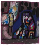 Ida Kerkovius, Menschen mit Laternen, Pastell auf violettem Velours-Papier