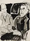 Doppelbildnis (Dr. Frédéric Bauer mit seiner Mutter) by Ernst Ludwig Kirchner, Tuschpinsel- über Kreidezeichnung auf schwerem chamoisfarbenen Velin, sold May 2008