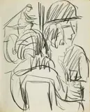 Skizzenbuch by Ernst Ludwig Kirchner, Schwarzes Wachstuchheft mit 90 Blättern bzw. 180 Seiten sowie einem lose beiliegenden Blatt, festes, weißes Papier mit a, sold May 2008
