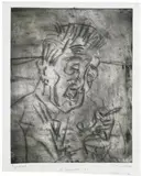 Ernst Ludwig Kirchner, Der Suppenesser, Original-Radierung (Kaltnadel), mit viel Ton gedruckt auf mit weißer Kreide grundiertem dünnen Karton