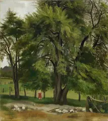 Edith van Leckwyck-Campendonk, Weidelandschaft mit kleinem Mädchen, Öl auf Leinwand