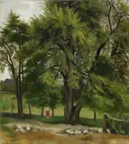 Edith van Leckwyck-Campendonk, Weidelandschaft mit kleinem Mädchen, Öl auf Leinwand