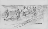 Max Liebermann, Badende, Schwarze Kreidezeichnung auf chamoisfarbenem Velin, vermutlich Skizzenbuchblatt