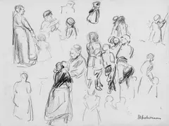 Figurenstudie by Max Liebermann, Schwarze Kreidezeichnung auf elfenbeinfarbenem Velin, vermutlich Skizzenbuchblatt, sold May 2008