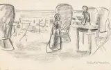 Max Liebermann, Strandszene. Rückseitig: Figurenstudie zu "Badende Knaben", Doppelseitige Kreidezeichnung auf chamoisfarbenem Papier