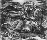 Zwei sitzende Frauen by Ludwig Meidner, Ölkreidezeichnung auf elfenbeinfarbenem Maschinenbütten, sold May 2008
