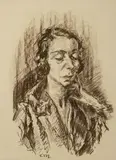 Miss Palli, Wien by Ludwig Meidner, Braune Ölkreidezeichnung auf chamoisfarbenem Papier, sold May 2008