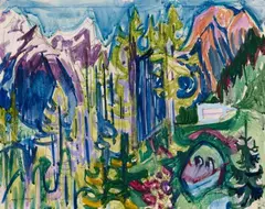 Albert Müller, Berglandschaft, Aquarell und Gouache über Vorzeichnung in Bleistift auf festem glatten Papier