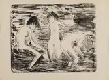 Otto Mueller, Drei Badende (groß), Original-Lithographie auf festem genarbtem Papier