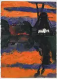 Emil Nolde, Abendlandschaft mit Mühle, Aquarell und Tusche auf Japanbütten
