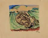 Max Pechstein, Weiblicher Akt am Meer, 1912, Watercolour and pencil on fibrous Japan laid paper