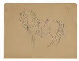 Cheval - Oiseaux by Pablo Picasso, Blaue Farbstiftzeichnungen, doppelseitiges Skizzenblatt, auf einfachem quadrierten Papier aus einem Schulheft, sold May 2008