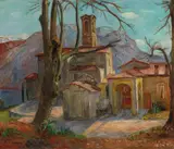 Kirche von Castagnola by Hans Purrmann, Öl auf Leinwand, auf Holz aufgezogen, sold May 2008