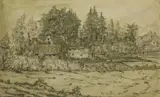 Franz Radziwill, Dorfansicht mit Bäumen