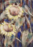 Sonnenblumen by Christian Rohlfs, Wassertempera und schwarze Kreide auf schwerem, genarbten Aquarellbütten, sold May 2008