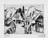 Karl Schmidt-Rottluff, Bauerngehöft, Original-Radierung (Kaltnadel) auf festem dicken Velin