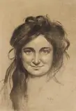 Bildnis einer jungen Frau (Meta Streiter?) by Lesser Ury, Kohlezeichnung, teils laviert, auf festem, hellbraunem Papier, sold May 2008