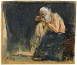 Lesser Ury, Jakob segnet Benjamin, Pastellkreiden auf Pappe (Darstellung