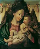 Jean Bellegambe, MADONNA MIT DEM EINEN VOGEL HALTENDEN KIND., Öl auf Holz