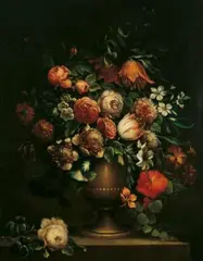 Jan Baptist Bosschaert, BLUMENSTILLLEBEN., Verso (wohl von der originalen Leinwand übertragen) bezeichnet und datiert: Jean Baptiste Bosschaert/1741. Öl auf Leinwand (doubliert)