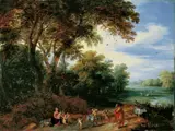 Jan Brueghel the Younger, BAUMLANDSCHAFT MIT RUHE AUF DER FLUCHT.