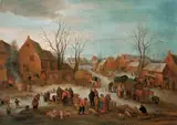 Jan Brueghel the Younger, WINTERLICHE DORFLANDSCHAFT MIT EINEM VIEHMARKT.