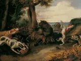 Flemish School, DIE EBERJAGD., Öl auf Holz