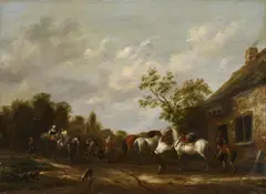 Barent Gael, LANDSCHAFT MIT SCHIMMEL UND HUFSCHMIED., Signiert unten rechts (auf dem Haus): B. Gael. Öl auf Holz