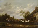 Barent Gael, LANDSCHAFT MIT SCHIMMEL UND HUFSCHMIED., Signiert unten rechts (auf dem Haus): B. Gael. Öl auf Holz