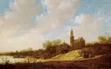 Jan van Goyen, FLUSSLANDSCHAFT MIT KIRCHE UND HÄUSERN.