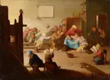 Joachim van den Heuvel, DIE BAUERNSCHULE., Öl auf Holz