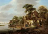 FLUSSLANDSCHAFT MIT BRÜCKE UND FISCHERN by Klaes (Nicolaes) Molenaer des 17. Jahrhunderts, Öl auf Holz, offered May 2008