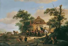 Isaack van Ostade, BAUERN VOR DEM WIRTSHAUS., Öl auf Leinwand (doubliert)
