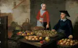 Floris van Schooten, KÜCHENSTÜCK MIT STAFFAGEFIGUREN., Öl auf Holz