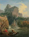 Joseph Vernet, FLUSSLANDSCHAFT MIT FISCHERN., Öl auf Leinwand (doubliert)