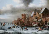 Rutger Verburg, WINTERLANDSCHAFT MIT REICHER FIGURENSTAFFAGE., Öl auf Holz