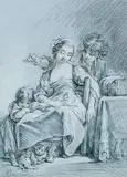 zugeschrieben François Boucher, FRANCOIS BOUCHER zugeschrieben., Kreide in Schwarz, Weiß, Rot und Grün auf blauem Tonpapier