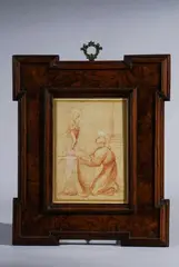 DER HEILIGE ANTONIUS VOR DEM KIND KNIEND. by Giovanni Angelo Canini, Rötel auf Papier, unter Glas gerahmt, sold May 2008
