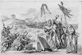 Gottfried Bernhard Göz, AUFFINDUNG DES GRABES EINES HEILIGEN., Signiert unten Mitte: Göz inv. Feder in Braun, Pinsel in Grau auf geripptem Papier