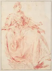 SITZENDE DAME. by Jean-Baptiste Pater, Rötel contre-epreuve (?) auf geripptem Papier, sold May 2008