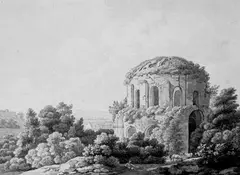 Johann Philip Veith, RÖMISCHE RUINE IN LANDSCHAFT., Rückseitig bezeichnet: Veith del. Feder und Tusche in Braun