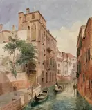 Friedrich Eibner, VENEZIANISCHER KANAL., Signiert und datiert unten links: Venedig d. 27. Nov 59. F.Eibner. Aquarell auf Bütten