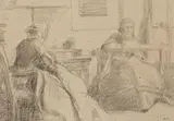 INTERIEUR MIT ZWEI FRAUEN. by Henry Jean Fantin Latour, Signiert unten rechts: Fantin. Kreide in Schwarz auf geripptem Papier, sold May 2008
