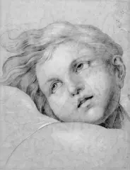 KINDERKOPF. by Woldemar Hottenroth, Rückseitig: Nachlassstempel. Kreide in Schwarz, weiß gehöht auf Papier, sold May 2008