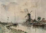 Johan Jongkind, FLUSSLANDSCHAFT MIT WINDMÜHLE.